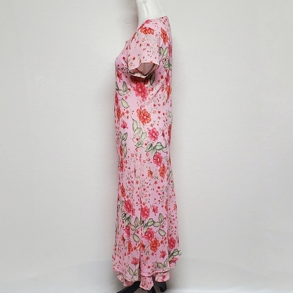 VINTAGE White Stag Orange Pink Floral Tiered Short Sleeve Maxi Summer Dress 12 - Picture 4 of 12